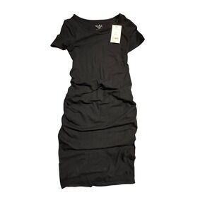 Isabel Maternity Dress XS Black Ruched‎ Bodycon Fitted Short Sleeve
